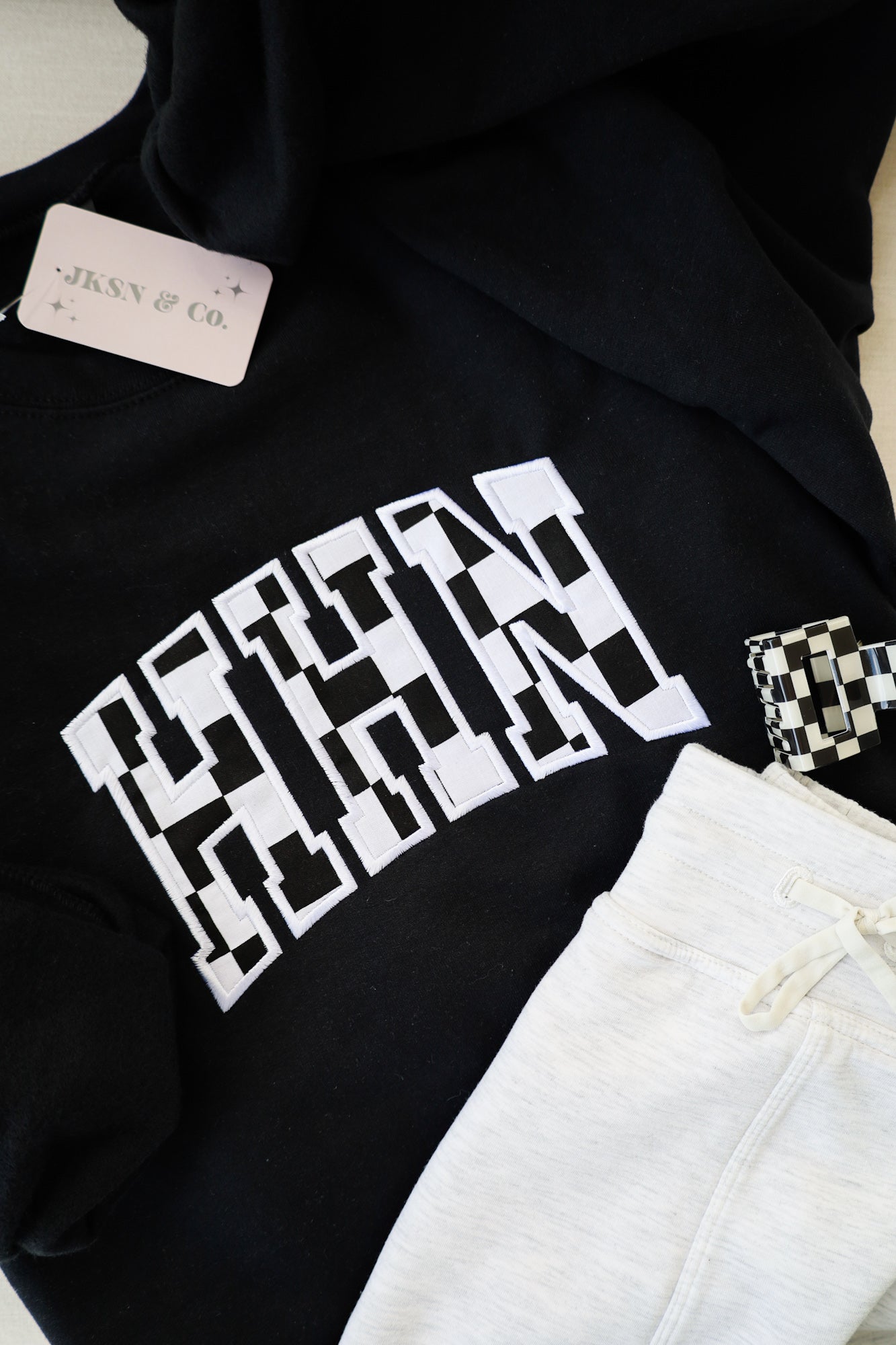 HHN Checkered Applique Embroidered Sweatshirt