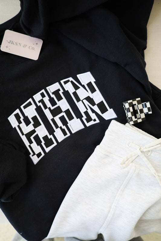 HHN Checkered Applique Embroidered Sweatshirt