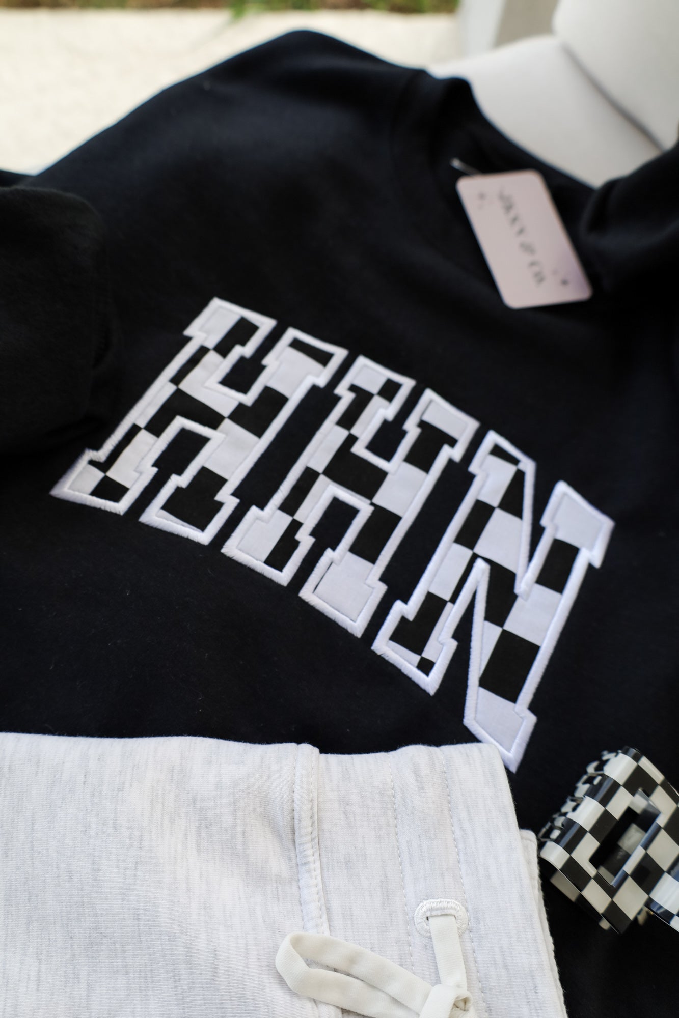 HHN Checkered Applique Embroidered Sweatshirt