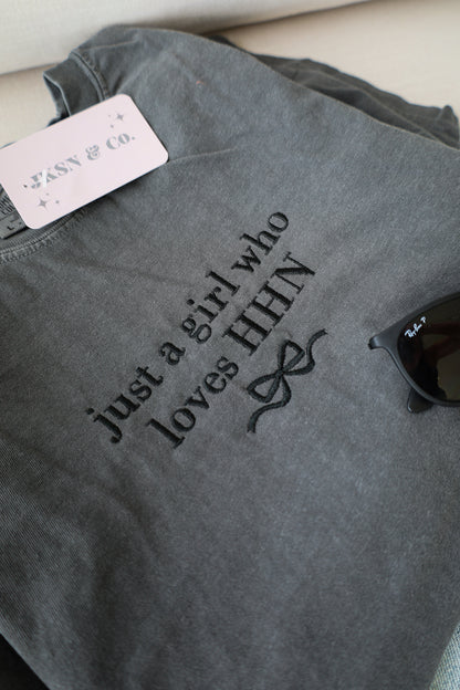 Just A Girl who Loves HHN Embroidered Tee + Sweatshirt - Comfort Colors