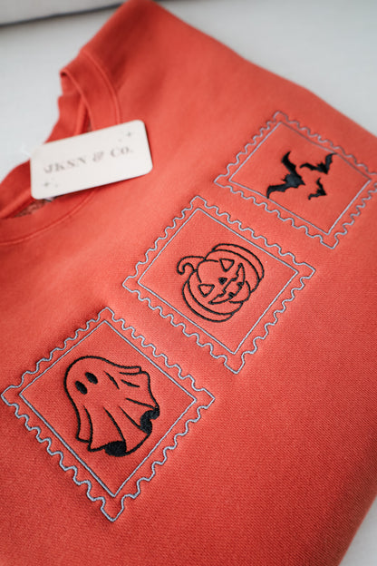 Halloween Stamps Embroidered Sweatshirt - Independent Trading Co.