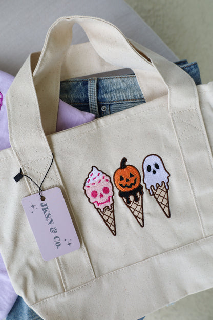 Halloween Ice Cream Embroidered Mini Canvas Tote