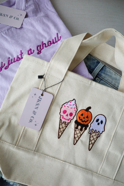 Halloween Ice Cream Embroidered Mini Canvas Tote