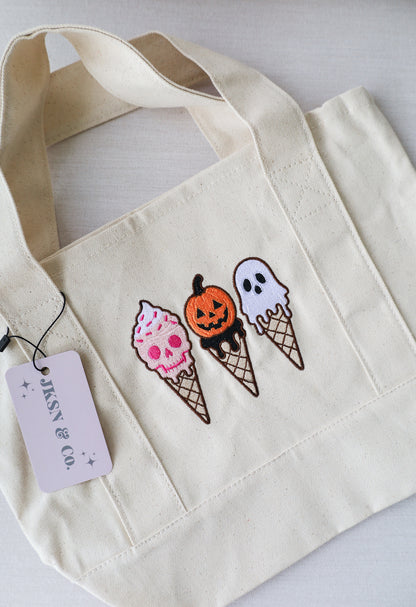 Halloween Ice Cream Embroidered Mini Canvas Tote