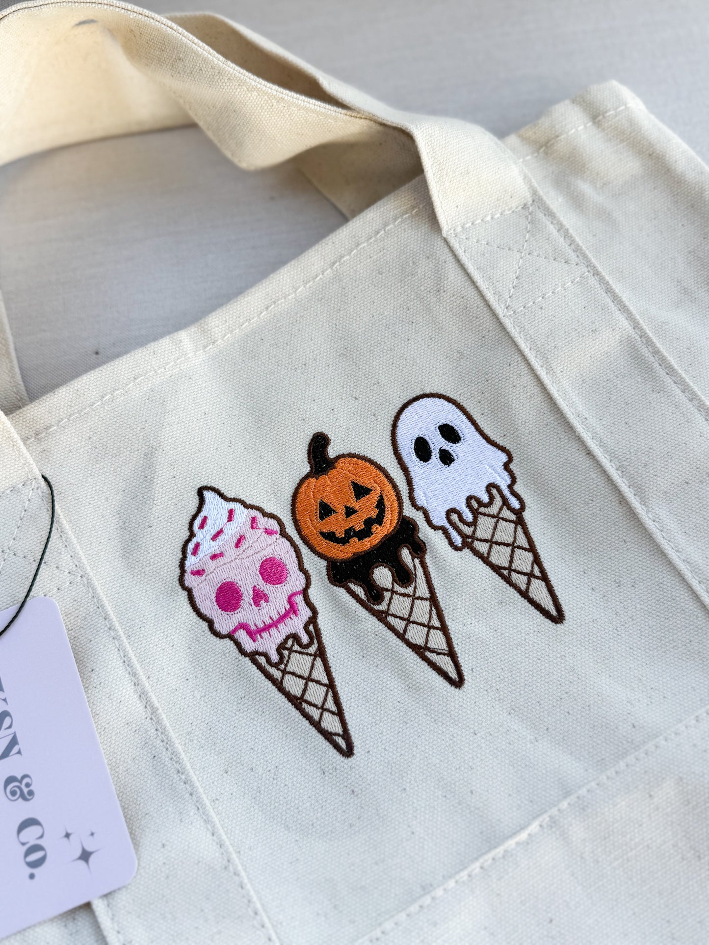 Halloween Ice Cream Embroidered Mini Canvas Tote