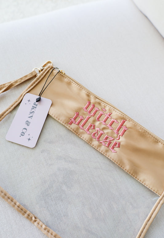 Witch Please Embroidered Clear Zip Pouch