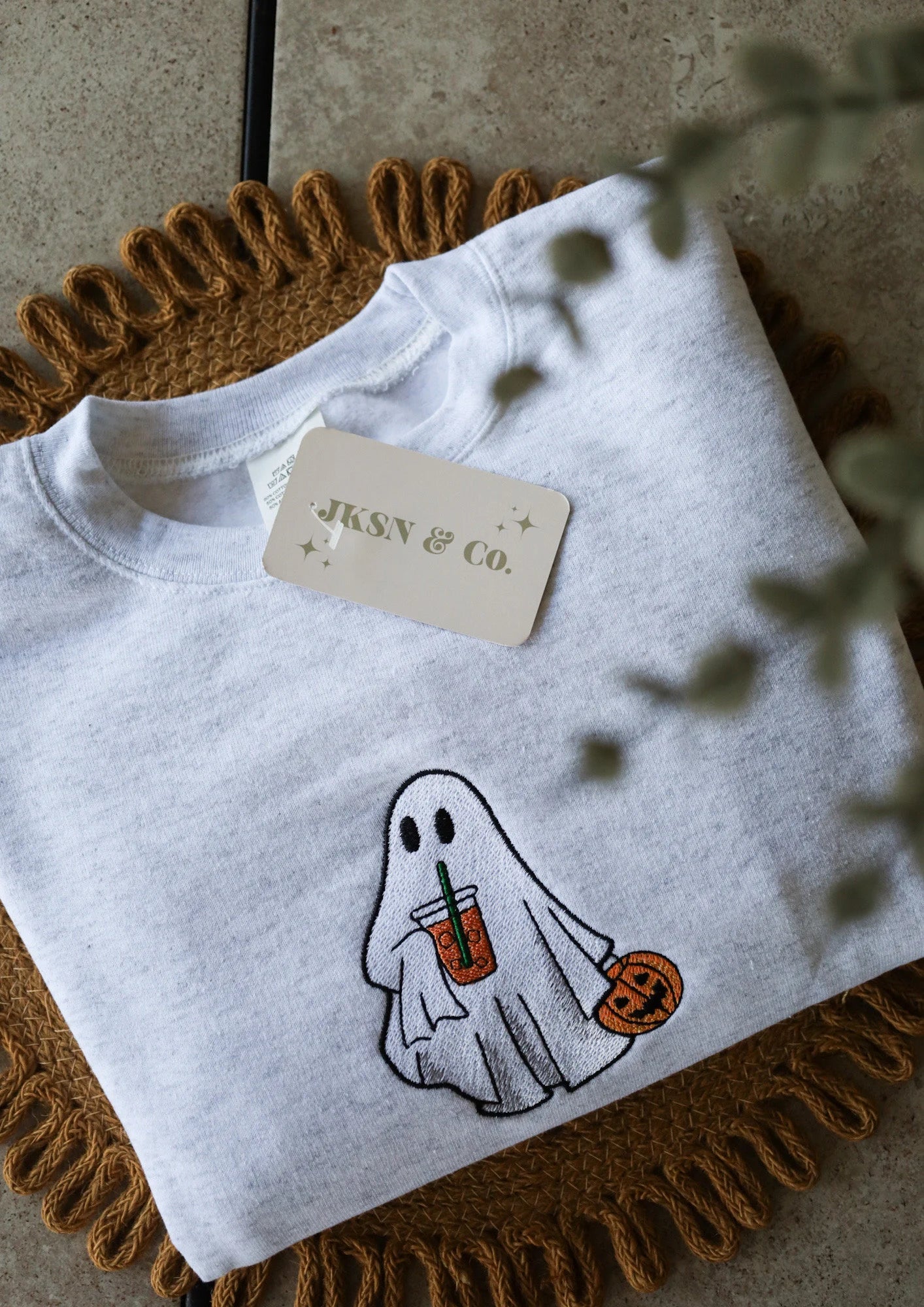 Iced Coffee Ghost Embroidered Crewneck | Ghost Sweatshirt | Spooky Crewneck | Spooky Apparel | Embroidered Crewneck | Embroidered Sweatshirt