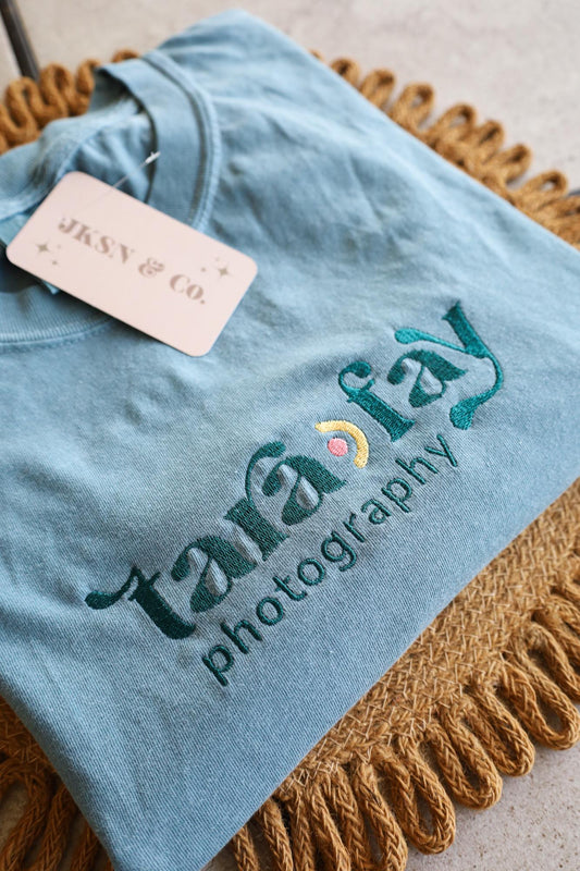 Custom LOGO Embroidered Tshirt— Embroidered Logo Design, Logo Tee, Custom Embroidered Sweatshirt, Logo, Comfort Colors