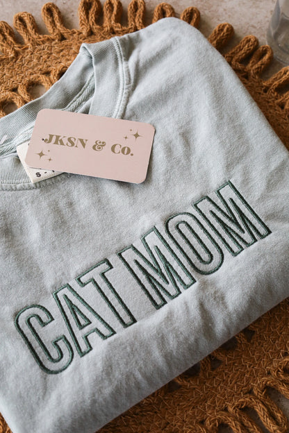 Customizable Cat Mom and Cat Dad Embroidered Tee — Comfort Colors Embroidered Tee