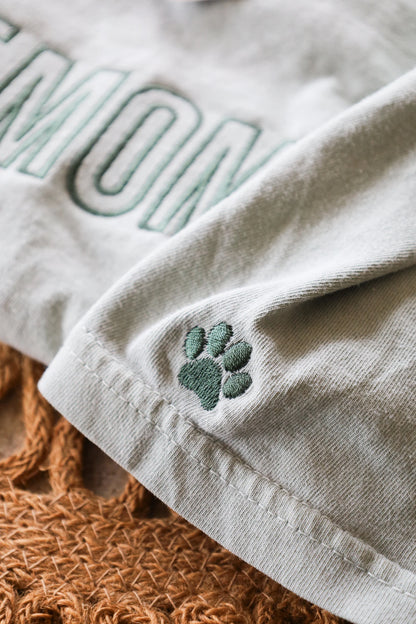 Customizable Cat Mom and Cat Dad Embroidered Tee — Comfort Colors Embroidered Tee
