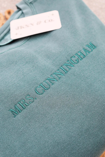 Custom Embroidered Sweatshirt -- Dainty Embroidery, Great Gift, Gift for Her, Gift for Bride, Custom Embroidery, Comfort Colors