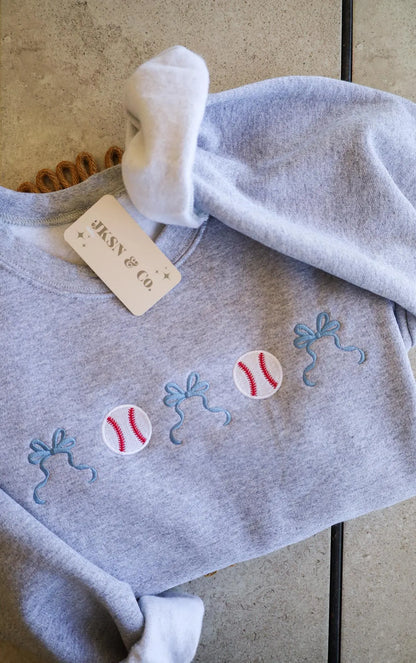 CUSTOMIZABLE Embroidered Coquette Baseball Sweatshirt, Baseball Pullover, Cute Baseball Tee, Baseball and Bows, Perfect Gift!