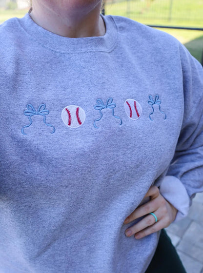 CUSTOMIZABLE Embroidered Coquette Baseball Sweatshirt, Baseball Pullover, Cute Baseball Tee, Baseball and Bows, Perfect Gift!