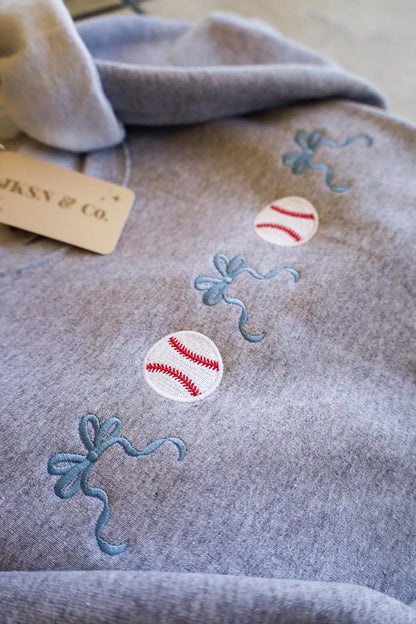CUSTOMIZABLE Embroidered Coquette Baseball Sweatshirt, Baseball Pullover, Cute Baseball Tee, Baseball and Bows, Perfect Gift!