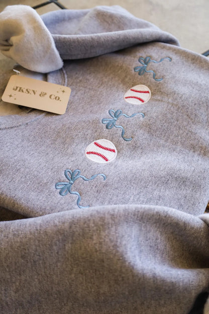 CUSTOMIZABLE Embroidered Coquette Baseball Sweatshirt, Baseball Pullover, Cute Baseball Tee, Baseball and Bows, Perfect Gift!