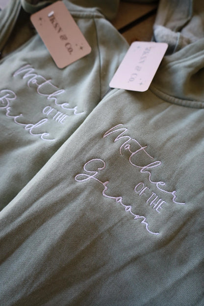 Mother of The Bride Embroidered Full Zip, Mother of The Groom Embroidered Full Zip, Wedding Day Zip Hoodie, Wedding Party, Bridesmaid Jacket