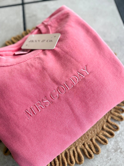 Custom Embroidered Sweatshirt -- Dainty Embroidery, Great Gift, Gift for Her, Gift for Bride, Custom Embroidery, Comfort Colors