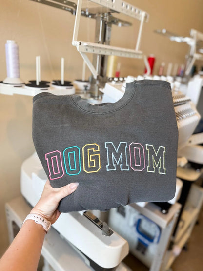 Multicolor Dog Mom Embroidered  Crewneck