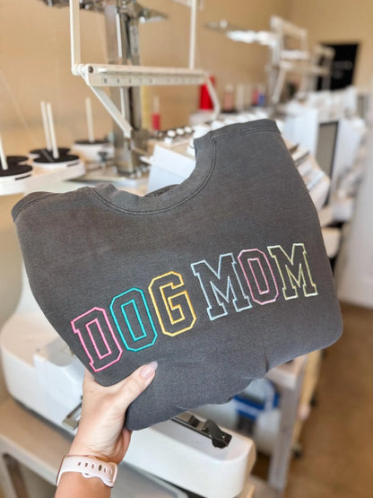 Multicolor Dog Mom Embroidered  Crewneck