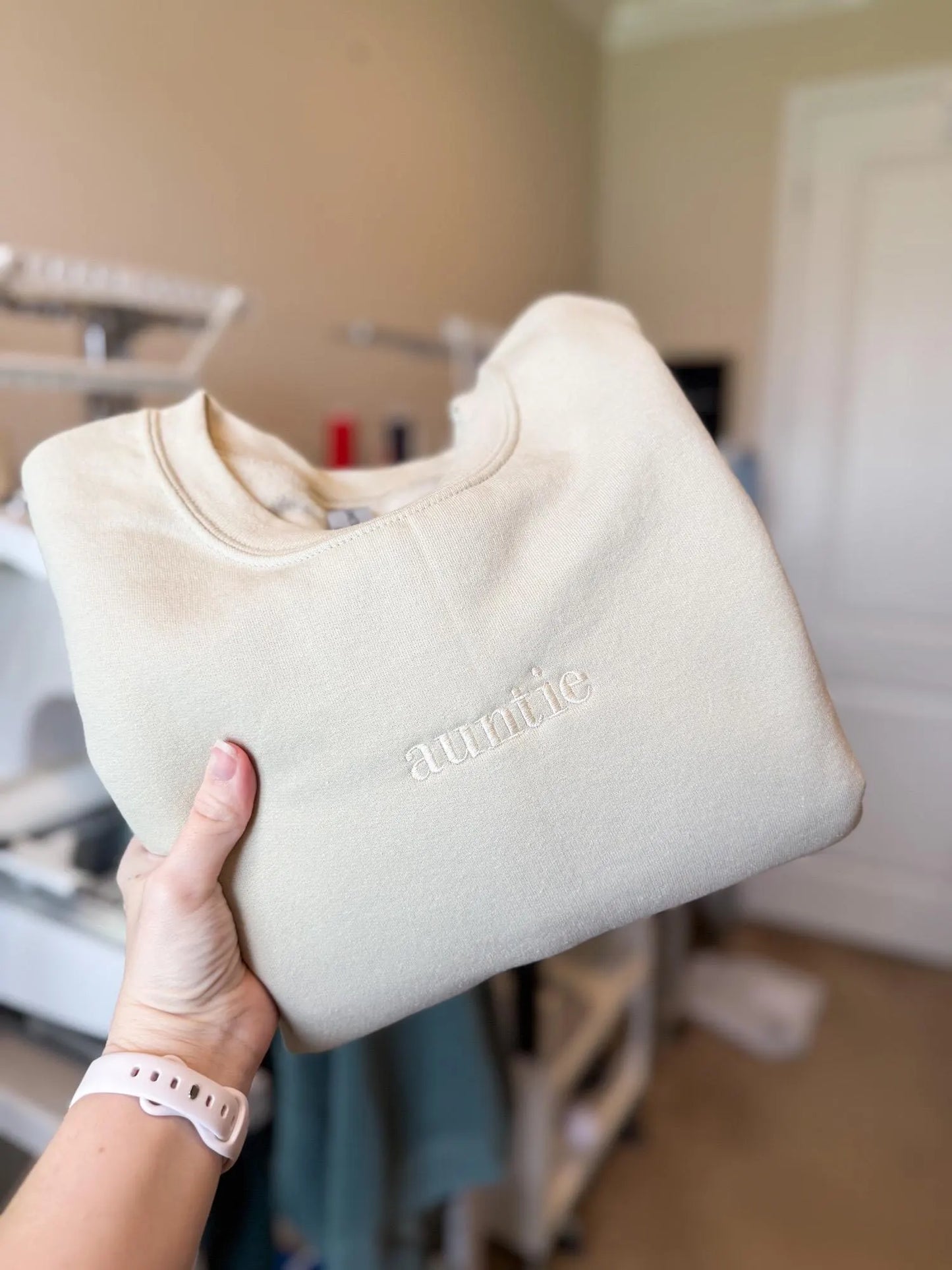 Custom Embroidered Sweatshirt -- Dainty Embroidery, Lowercase, Custom Tee, Gift for Her, Gift for Bride, Custom Embroidery, Comfort Colors