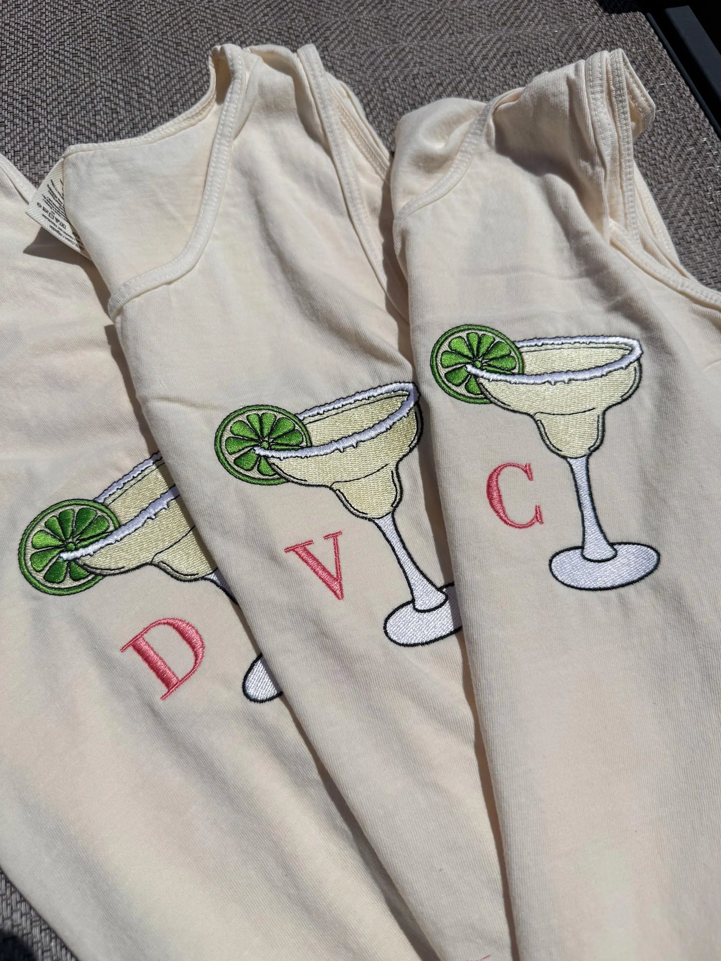 Custom Embroidered Margarita Single Initial Monogram Tee – Embroidered Comfort Colors, Bachelorette Matching Shirts, Cocktail Sweatshirt