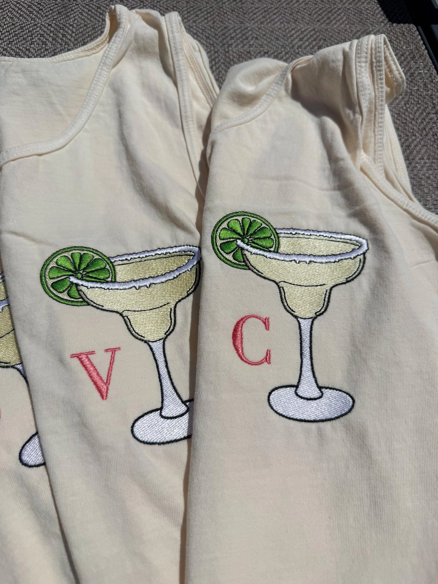 Custom Embroidered Margarita Single Initial Monogram Tee – Embroidered Comfort Colors, Bachelorette Matching Shirts, Cocktail Sweatshirt