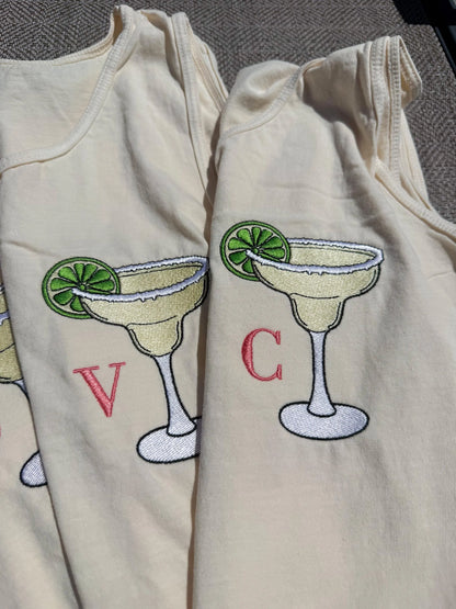 Custom Embroidered Margarita Single Initial Monogram Tee – Embroidered Comfort Colors, Bachelorette Matching Shirts, Cocktail Sweatshirt