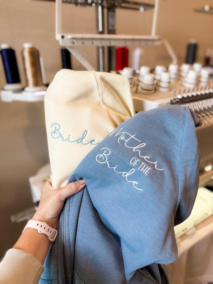 Mother of The Bride Embroidered Full Zip, Mother of The Groom Embroidered Full Zip, Wedding Day Zip Hoodie, Wedding Party, Bridesmaid Jacket
