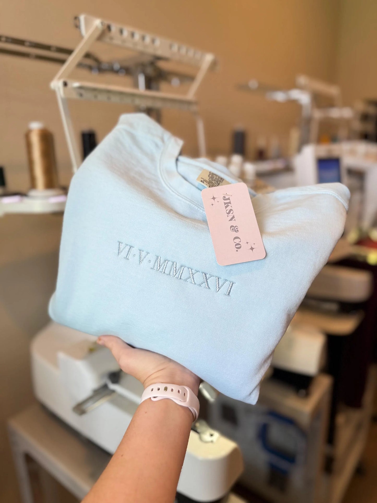 Roman Numeral Embroidered Crewneck + Tee