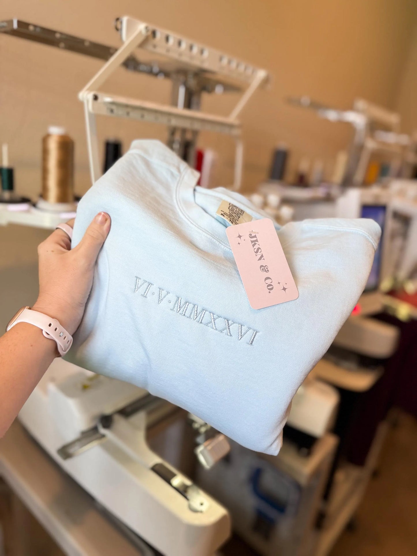 Roman Numeral Embroidered Crewneck + Tee