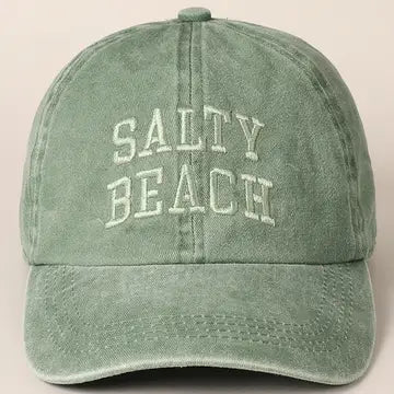 Salty Beach Embroidered Hat – Sage Green Monochrome Dad Cap