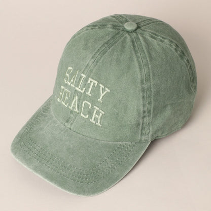 Salty Beach Embroidered Hat – Sage Green Monochrome Dad Cap